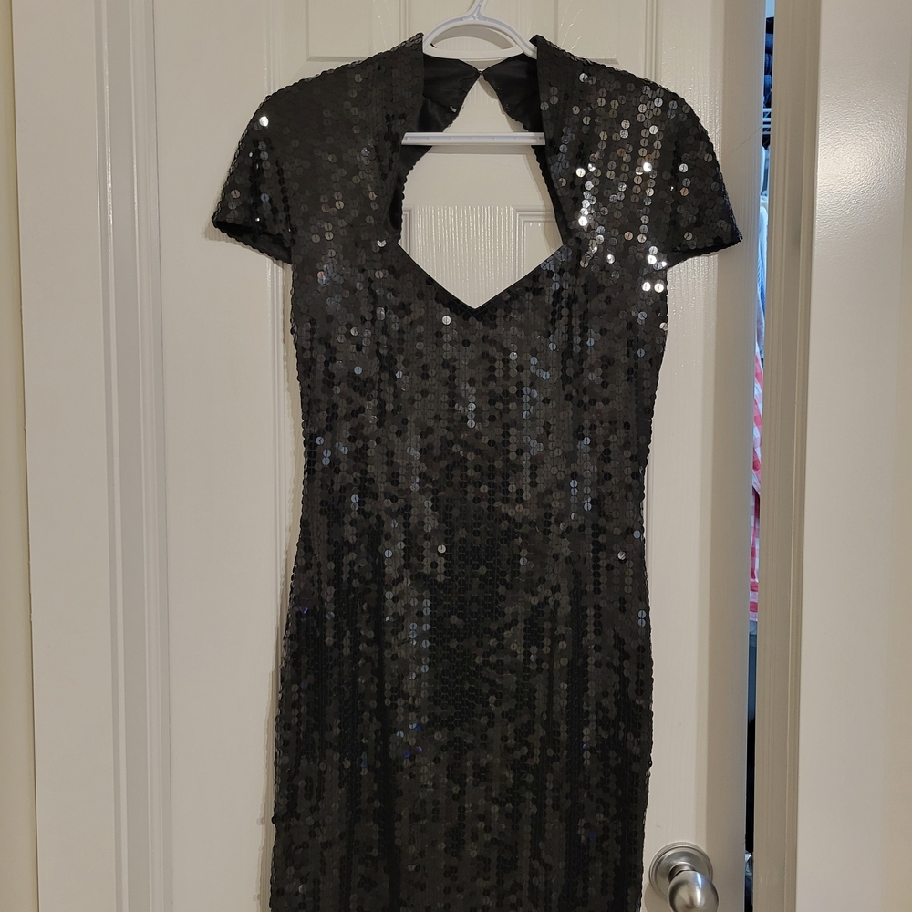 Elegant Black Sequin Mini Dress Size 8